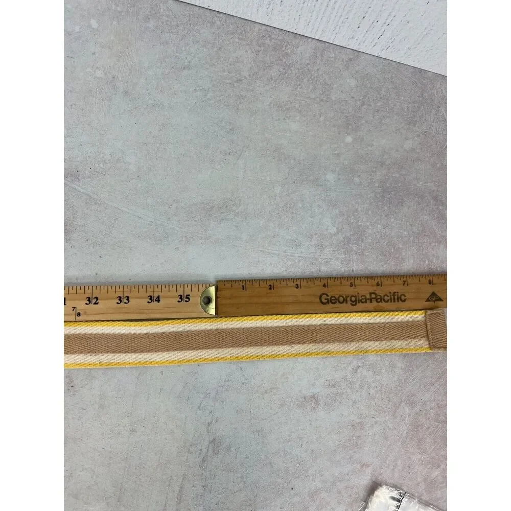 Vintage‎ Beige & Yellow Canvas Belt With Brass D-Ring Buckle